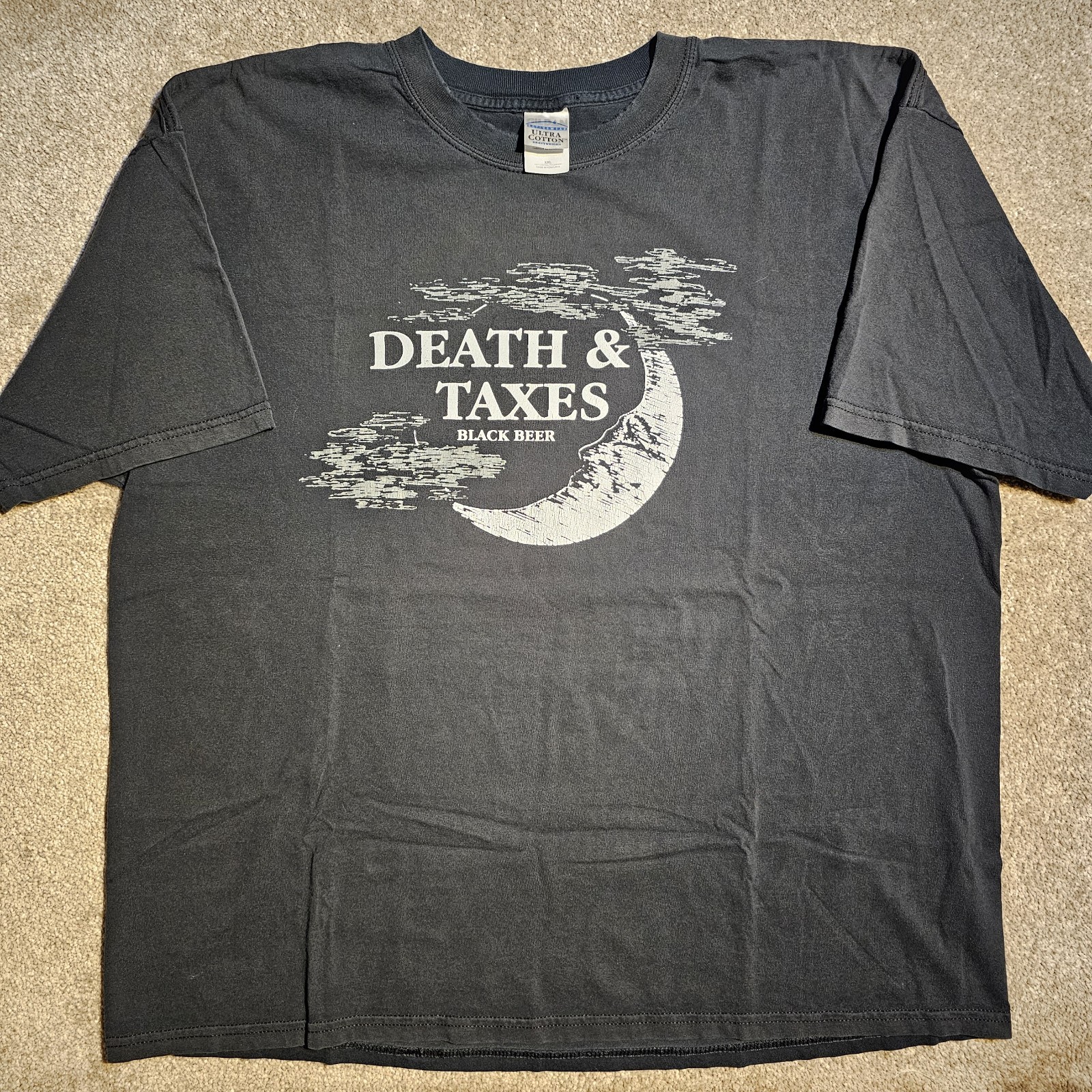 Vtg Y2k Death & Taxes Black Beer Mens 2XL Faded T-shirt Indie Grunge Sonoma Punk