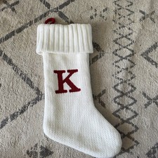 Wondershop Initial Monogram White Knit 19" Christmas Stocking Red Letter  K  