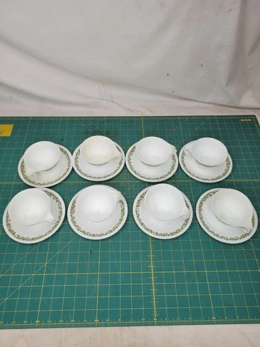 Vintage Set Of 8 Corelle by Corning Crazy Daisy Spring Blossom Tea Cup & Saucer