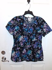 Scrub Star Top Flowers Size M Nurse Hospital Work Colorful Bright Pockets