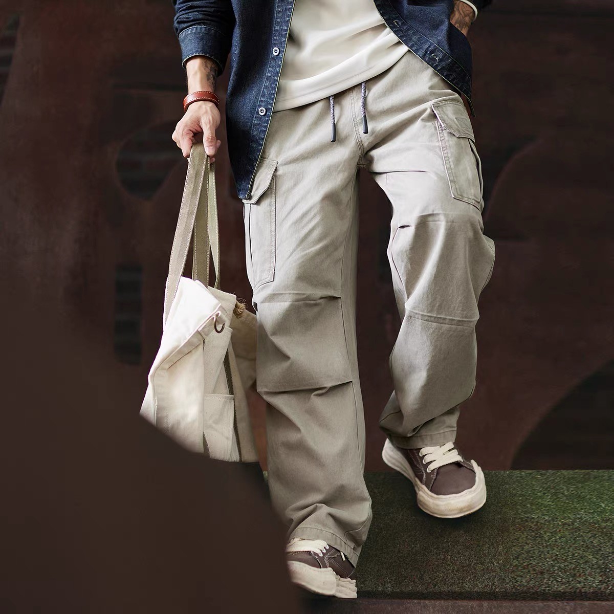 American Retro Workwear Pant Men Autumn Loose Straight-leg Multi-pocket Casual