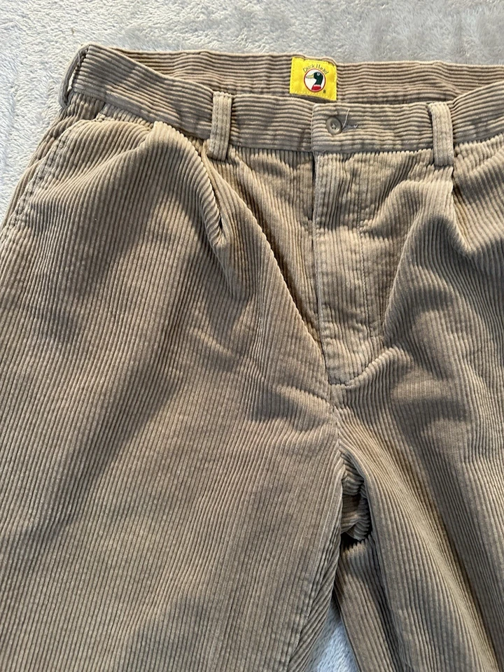 Calça de veludo vintage Duckhead masculina tamanho 34X32 bege pernas algemadas plissada folgada y2k - Imagem 3 de 4