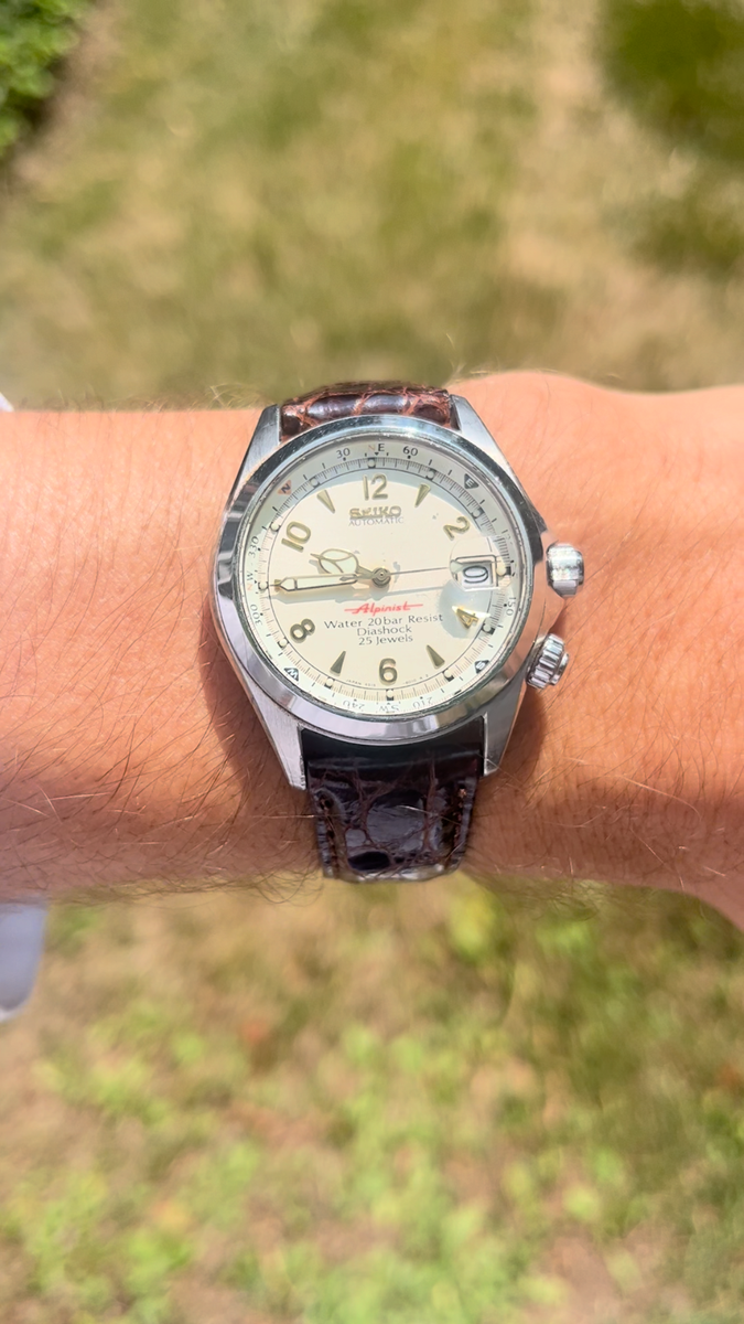 Seiko Alpinist Men's Automatic Ivory Dial Date 37mm Watch 4S15