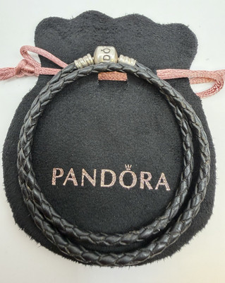 Original Pandora Armband Schwarz Leder Doppel Wickeloptik S925 ALE 36cm
