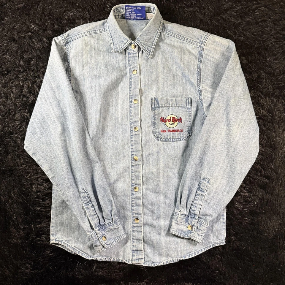 Camisa Hard Rock Café Para Hombre Grande Denim Bordada con Botones San Francisco Foto 3 de 4