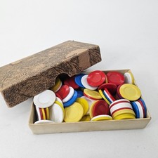 Vintage Mini Plastic Poker Chips Set Multi Color Red White Blue Yellow
