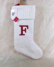 Initial F White 18-inch Knit Christmas Holiday Stocking Wondershop Brand New