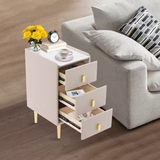 Narrow Nightstand w/Drawers Bedside Table for Bedrooms Narrow Side Table Leather