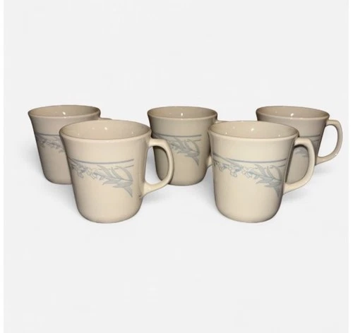 Corning Corelle Blue Lily Pattern Coffee Cup Set of 5 Made In USA Vintage