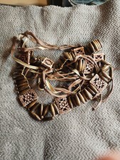 Vintage Wood Bead Celluloid Flower Tie Belt