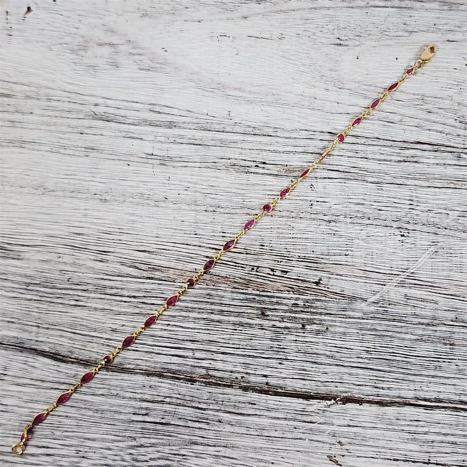 Vintage 14K Yellow Gold Bezel Set Ruby Tennis Bracelet 7.5" Stack Staple Classic - Image 3 of 4