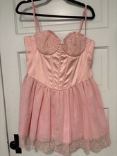 Sugar Thrillz Pink Satin Corset Lace-Up Sweetheart Mini Dress Womens L