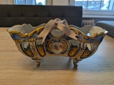 Vintage Porzellan L&ouml;ffelhalter von Tiche, goldenes Blumenmotiv, signiert