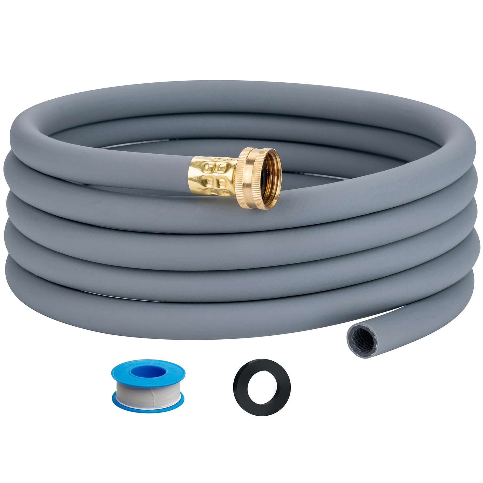 Drain Hose With 3/4&rdquo; Fht Brass Rustproof 5ft, Gray