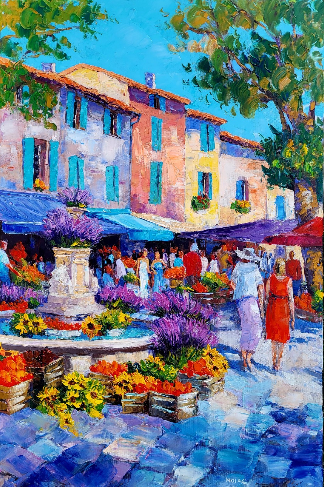 NOLAC - "Provençal Summer Market" (60x40 cm) - Oil knife bright atmosphere