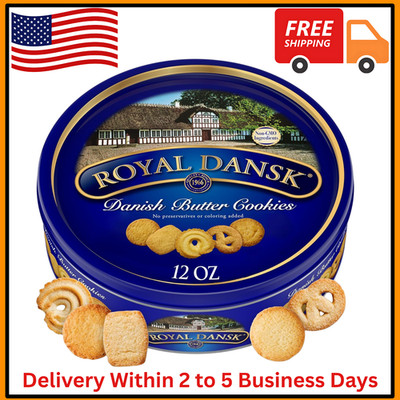 Royal Dansk Danish Butter Cookies   12 oz Classic Blue Tin   No Preservatives