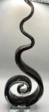Black Bronze Abstract Art Glass Figurine Twisted 14 7/8" Murano Design  New