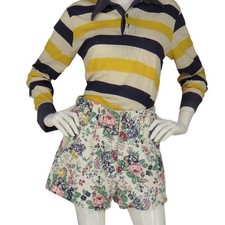 Vintage Breaker Floral All Over Print Festival High Waist Denim Jean Shorts 27