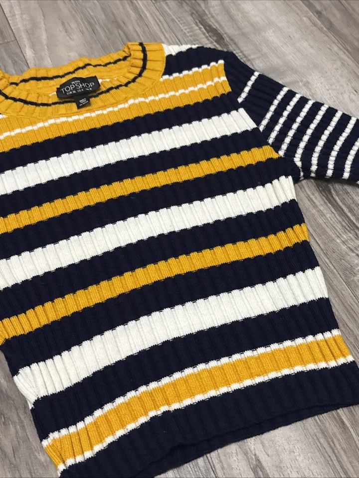 TOPSHOP Cropped Jumper Top Size 8 Petite Stripes  - Image 4 of 4