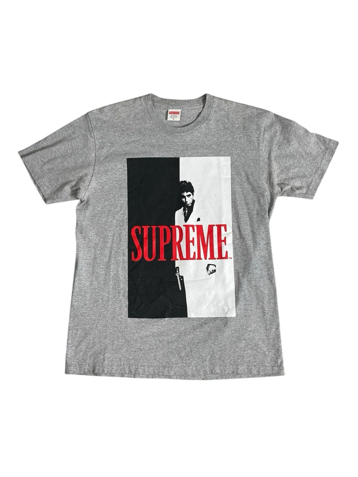 TEE SHIRT 100% authentique SUPREME SCARFACE SPLIT TAILLE M couleur gris bruyère