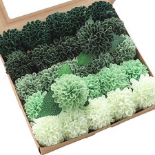 Artificial Dahlia Flowers 25pcs Real Looking Forest Green Shades Foam Fake Ro...