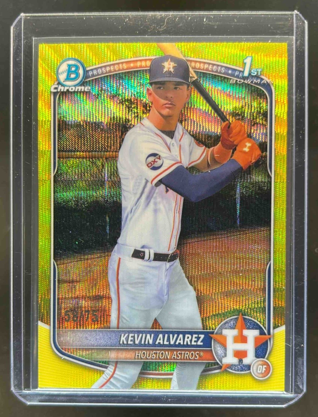2025 Bowman Chrome Kevin Alvarez Yellow Wave Refractor 1st Prospect #58/75