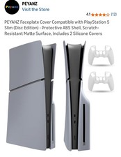 Faceplate Cover Compatible w/ PS5 Slim Disc Edition Grey 2 Red Silicone Covers