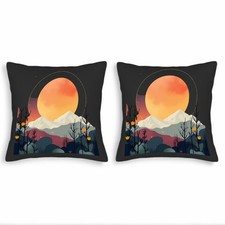 Serene Landscape Throw Pillow Covers - Set of 2 18x18in Featuring Orange Moon
