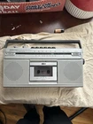Emerson CTR922 AM/FM Stereo Cassette Recorder Boombox Silver Black AUX Headphone