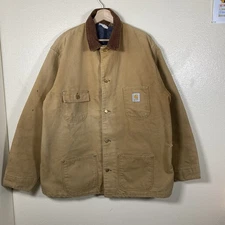 Vintage 90s Carhartt Chore Coat Barn Jacket Tan Brown XXL Workwear Distressed