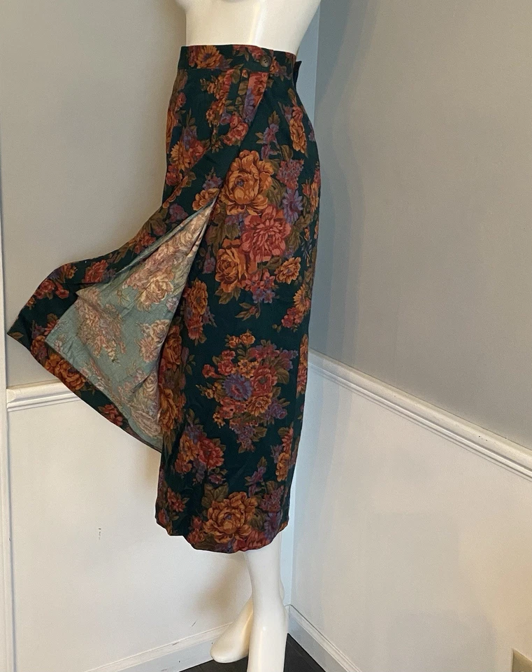 Maxi falda envolvente floral vintage de algodón plisado lateral de Abercrombie & Fitch EE. UU. Mujeres 8 Foto 3 de 4