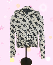 Juicy Couture JUICY Women  s Full Zip Hooded Logo Hoodie White/Black M