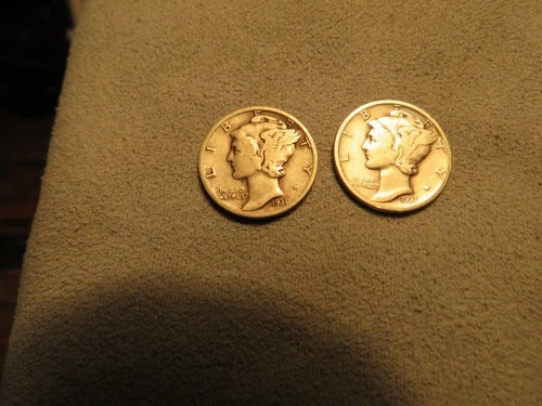 2 1931  Mercury Dimes. Fine/VF