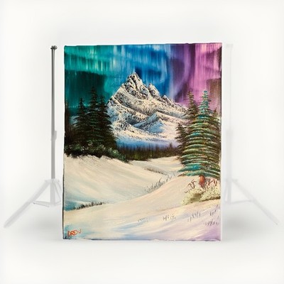 Northern Lights Oil Painting Bob Ross Style Landscape Aurora Borealis Wall Art