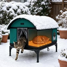 Extra Large Heated Outdoor Cat House Weatherproof with Heating Pad Insulated