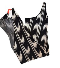 Cider One-Shoulder Geometric Black White Knit Maxi Dress XS Slit on side