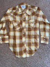 VTG 60S 70S BOYS KIDS 8 PLAID WESTERN COWBOY BUTTON LONG SLEEVE SHIRT