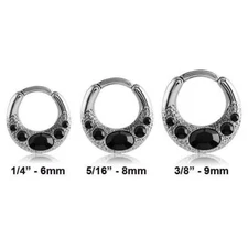 316L Surgical Steel Septum Clicker Helix Nose Ring Hoop Black CZ Ring