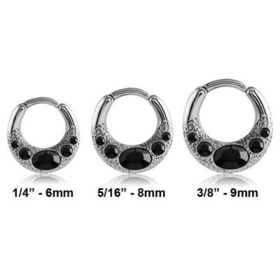 316L Surgical Steel Septum Clicker Helix Nose Ring Hoop Black CZ Ring