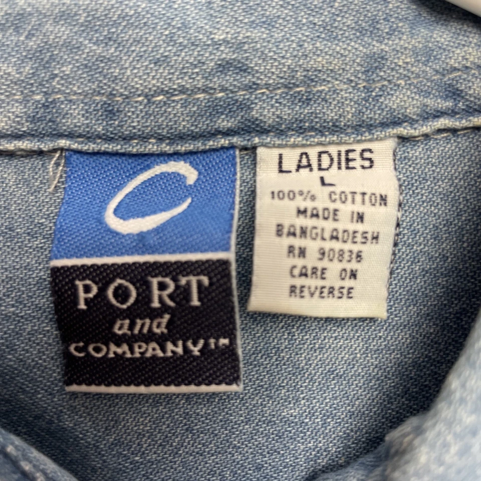 Camisa Denim Wells Fargo Mujer L Azul Manga Larga Abotonada Autoridad Portuaria Foto 3 de 4