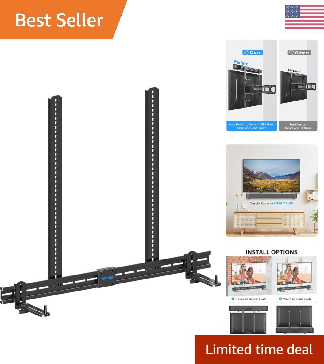 Universal Soundbar Mount - Adjustable L-Brackets for TV - Space Saving Design-image