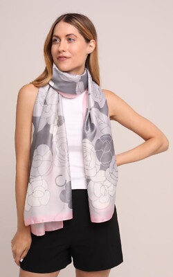 100 % Seide Schal in grau und rosa Blumenmuster