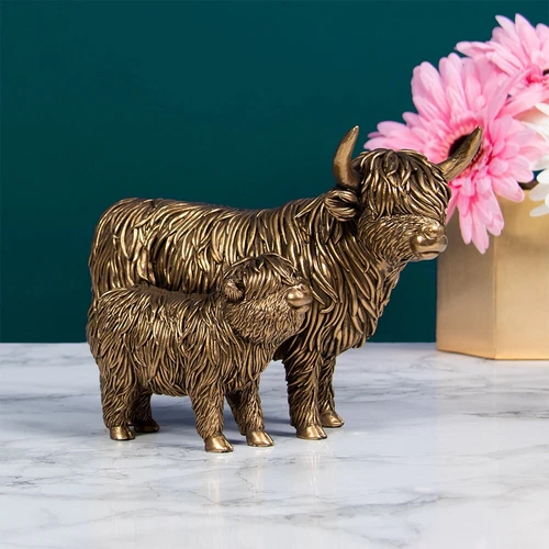 Leonardo Bronze Highland Cow & Baby Calf Ornament Large Figurine