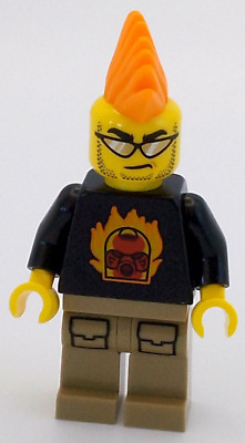 Punk Rocker Biker Bionicle Hau Mask LEGO  MOC Minifigur Oranger Mohikaner Neu