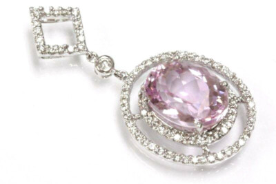 5,2 ctw natürlicher rosa Kunzit & Diamant massiv 14k Weißgold Heiligenschein Hänger Anhänger