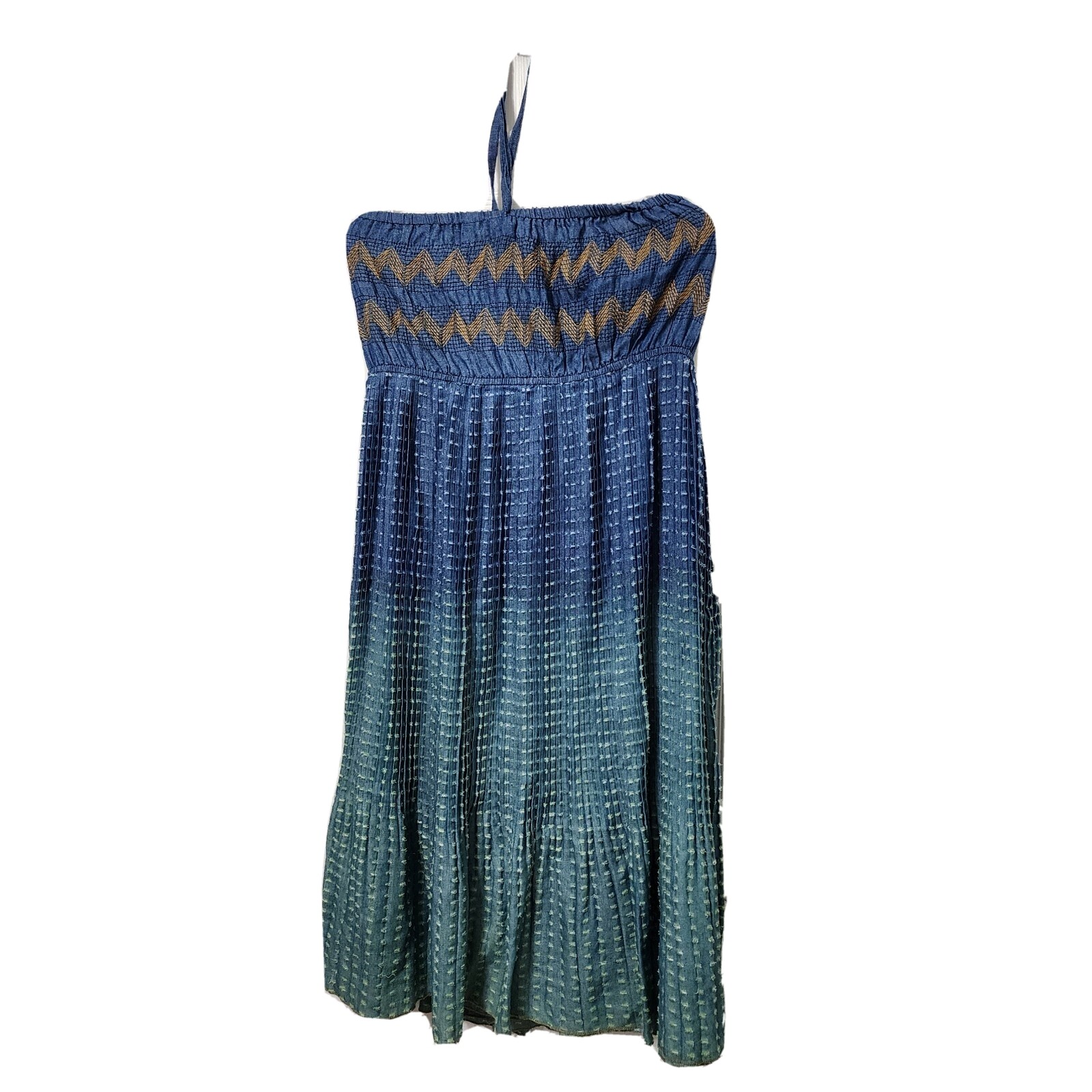 Millenium Blue Graphic Strapless Pleated Elastic … - image 1