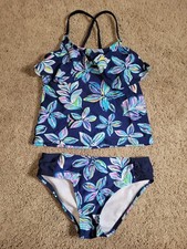 Girls' Tankini, Blue Aqua Floral, Size 8