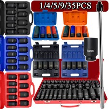 1 to 35Pcs 6/12Point Axle Hub Nut Deep Impact Socket And 600mm Breaker Bar Tool