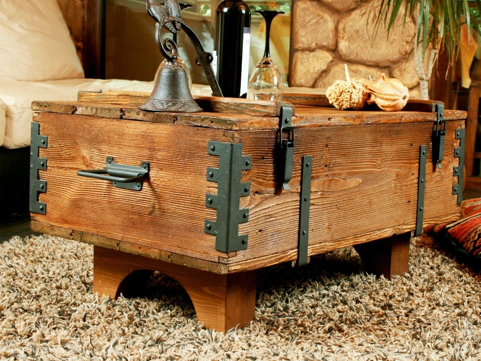 Coffee Table Chest Vintage Style End Table Storage Trunk Cottage Chest Box - Image 2 of 4