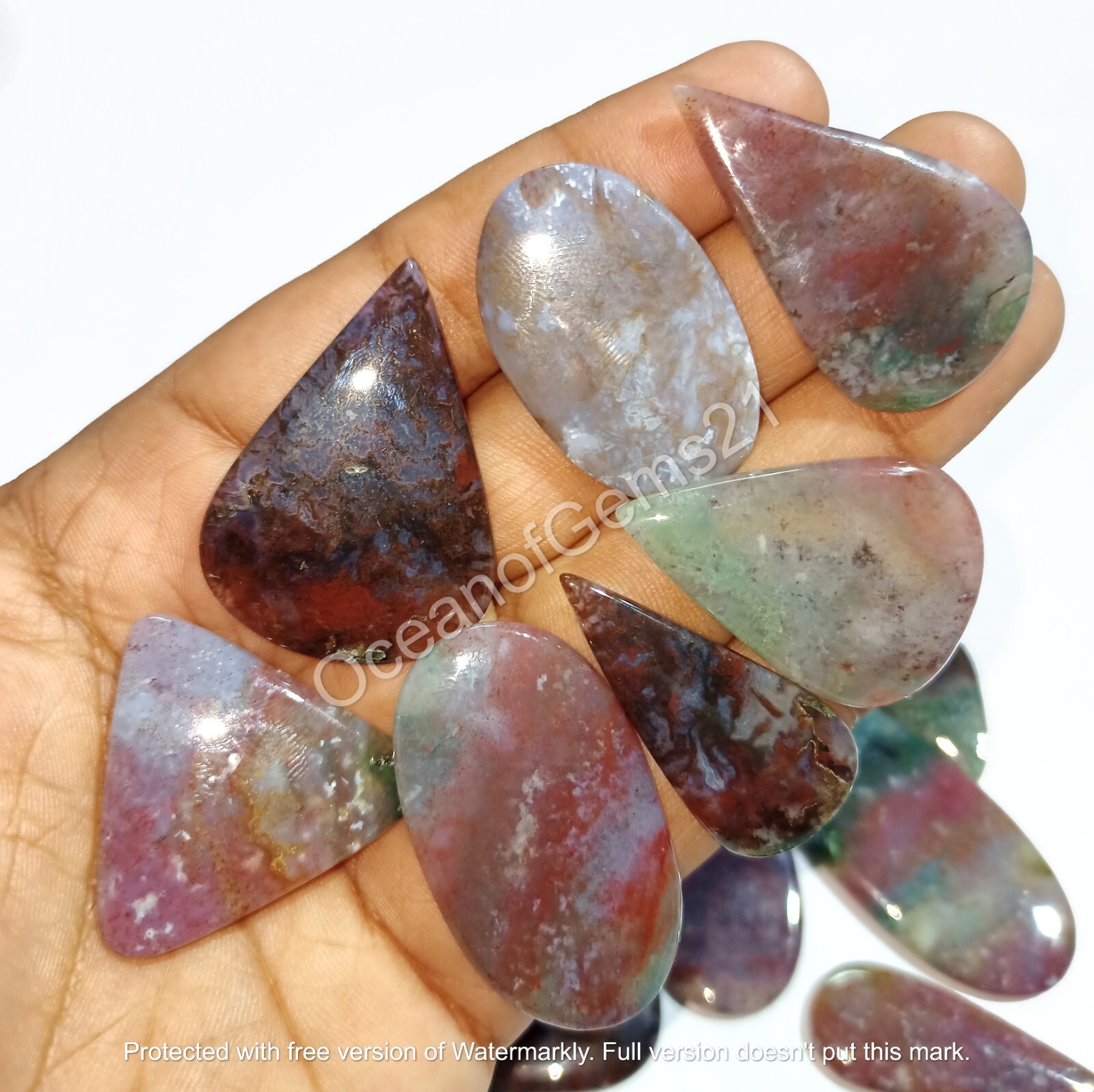 100 Carat Natural Red Moss Agate Stone Cabochon Lot,3-5 Pcs, Loose Gemstone